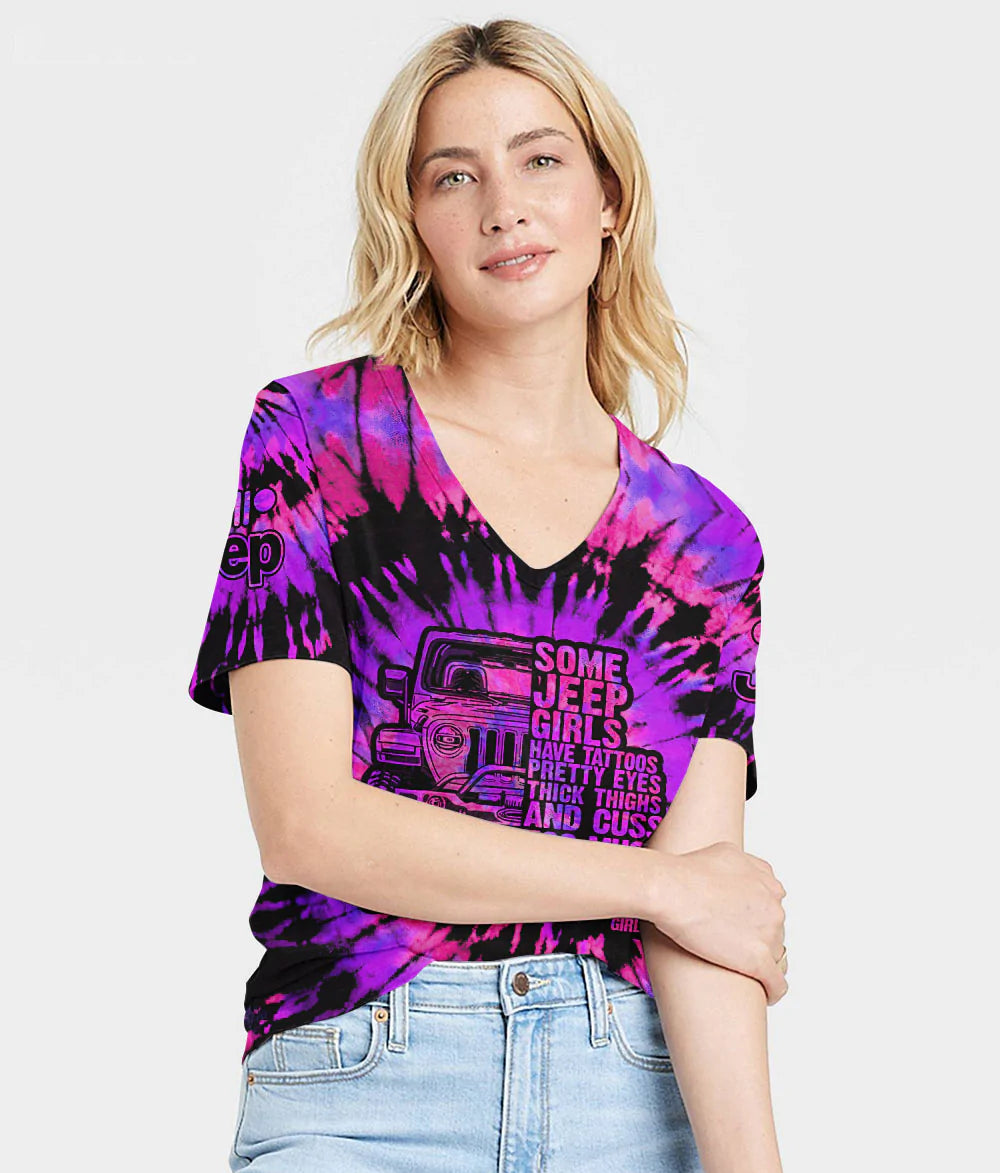 Some Jeep Girls Purple Tie Dye Women V-Neck T-Shirt