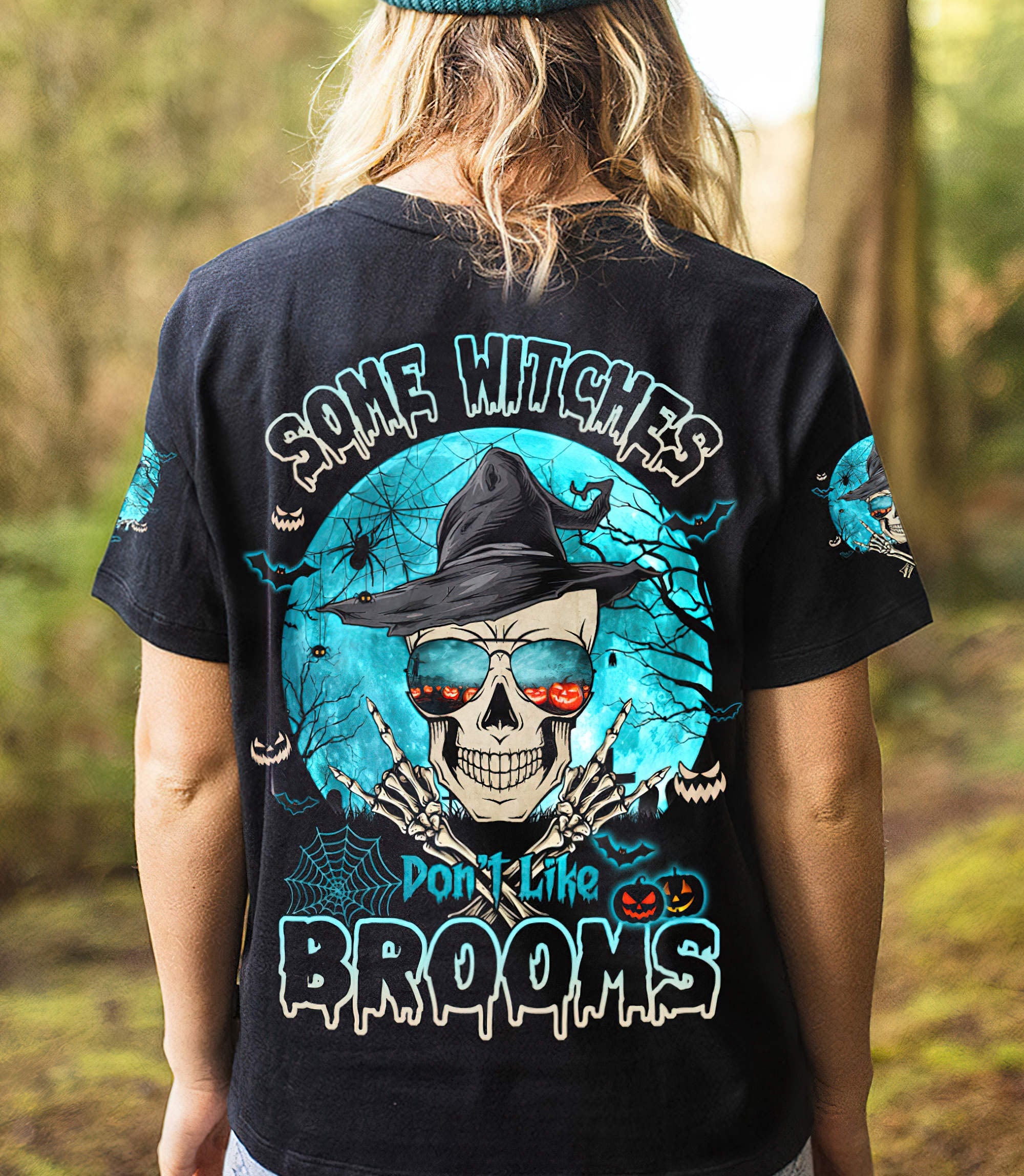 Some Witches Don't Like Brooms Skull All Over Print T Shirt