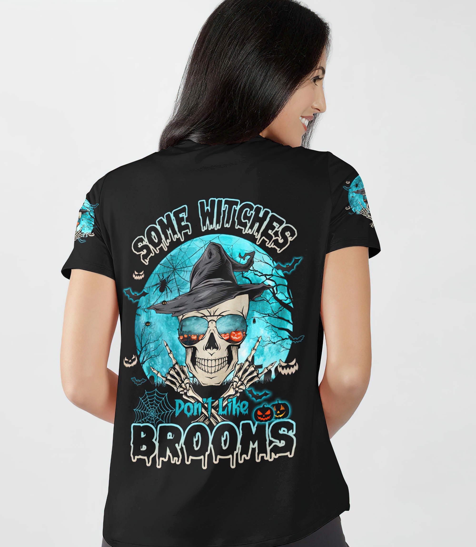 Some Witches Don't Like Brooms Skull All Over Print Women V-Neck T Shirt